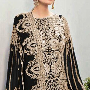Black Partywear Embroidered Georgette Pakistani Suit - Peachmode