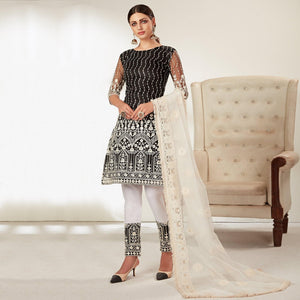 Black Partywear Embroidered Heavy Net Pakistani Suit - Peachmode