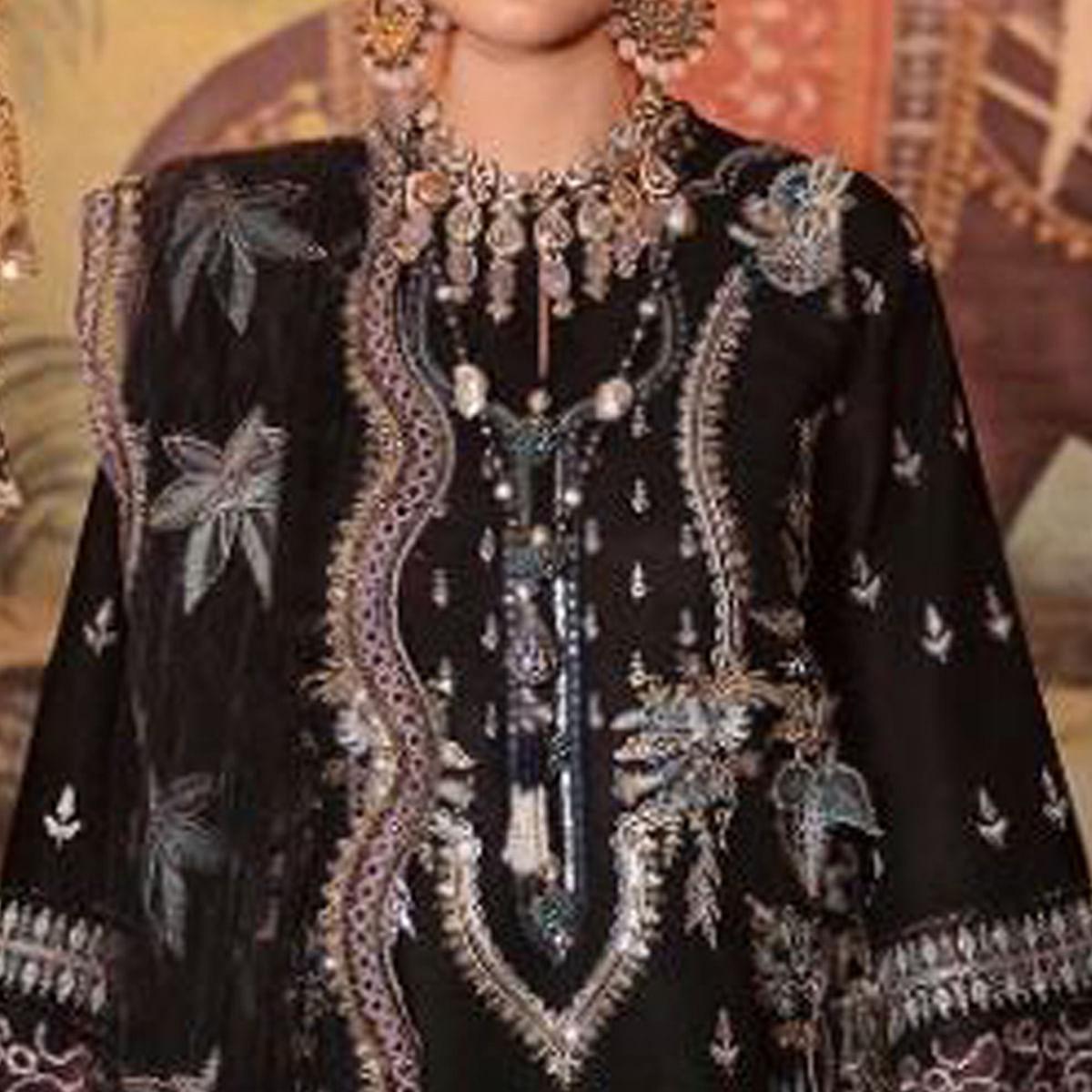 Black Partywear Embroidered Net Pakistani Suit - Peachmode