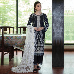 Black Partywear Embroidered Pure Jam Cotton Pakistani Suit - Peachmode