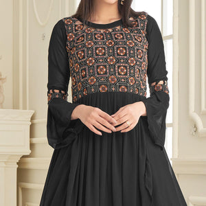 Black Partywear Embroidered with Handwork Heavy Georgette Gown - Peachmode