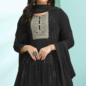 Black Partywear Embroidery With Embellished Georgette Gown - Peachmode