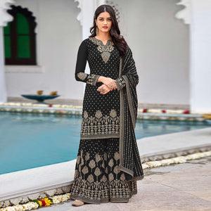 Black Partywear Embroidery With Sequence Heavy Faux Georgette Salwar Suit - Peachmode