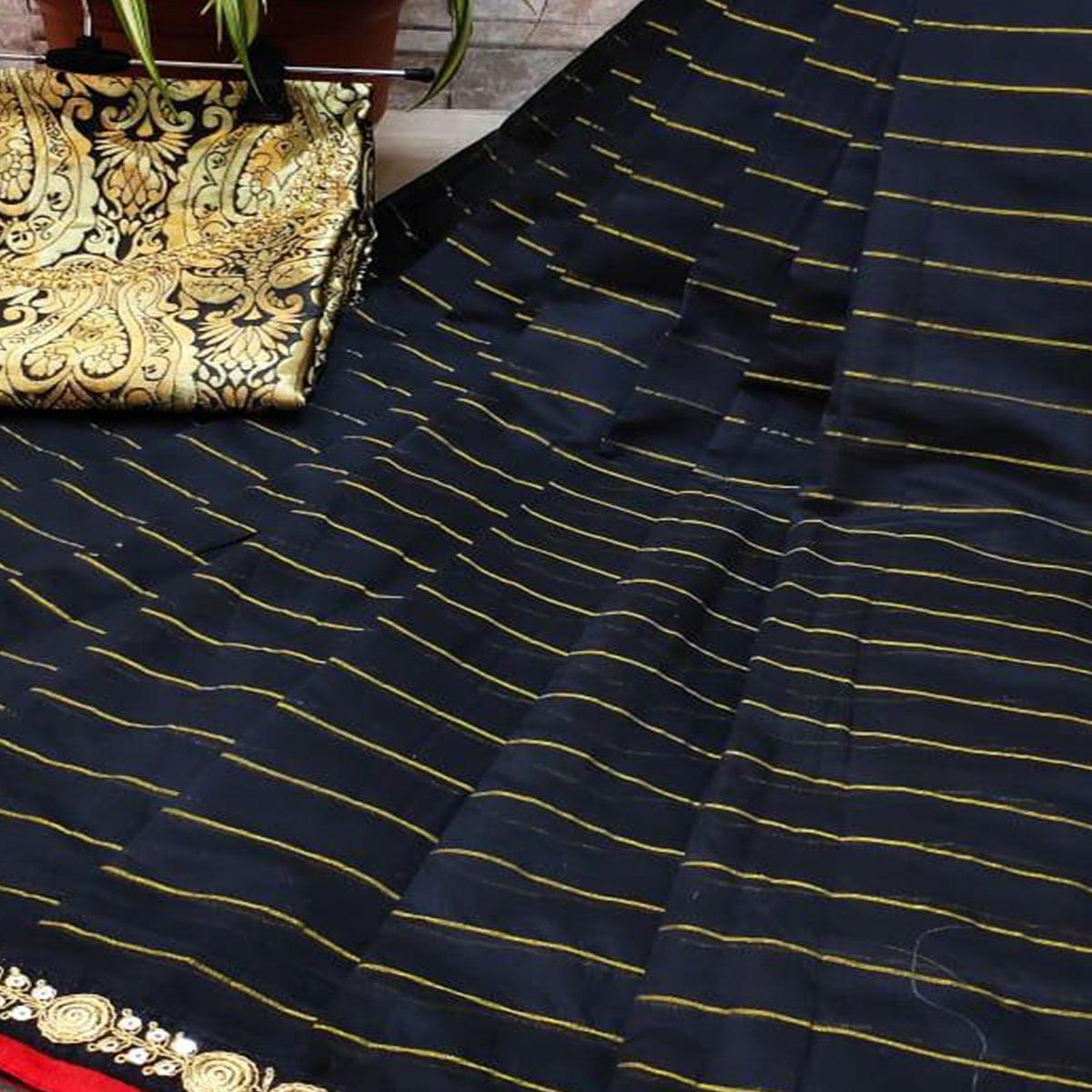 Black Partywear Fancy Embroidered Cotton Saree - Peachmode