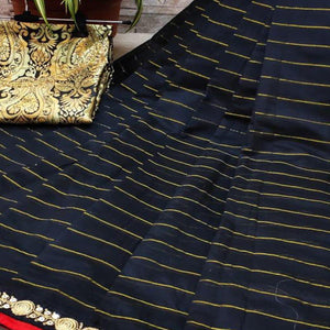 Black Partywear Fancy Embroidered Cotton Saree - Peachmode