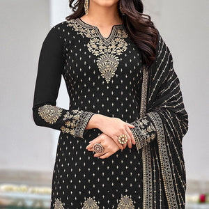 Black Partywear Sequence & Embroidered Faux Georgette Salwar Suit - Peachmode