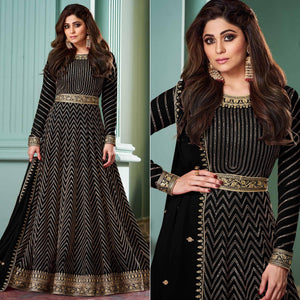 Black Partywear Sequence Embroidered Georgette Gown - Peachmode