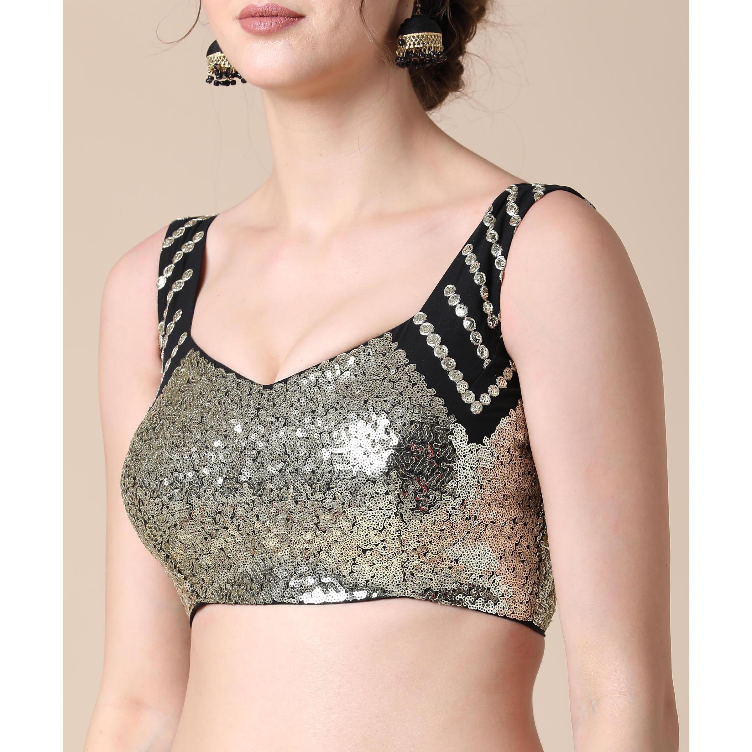 Black Partywear Sequence Embroidered Heavy Georgette Lehenga - Peachmode