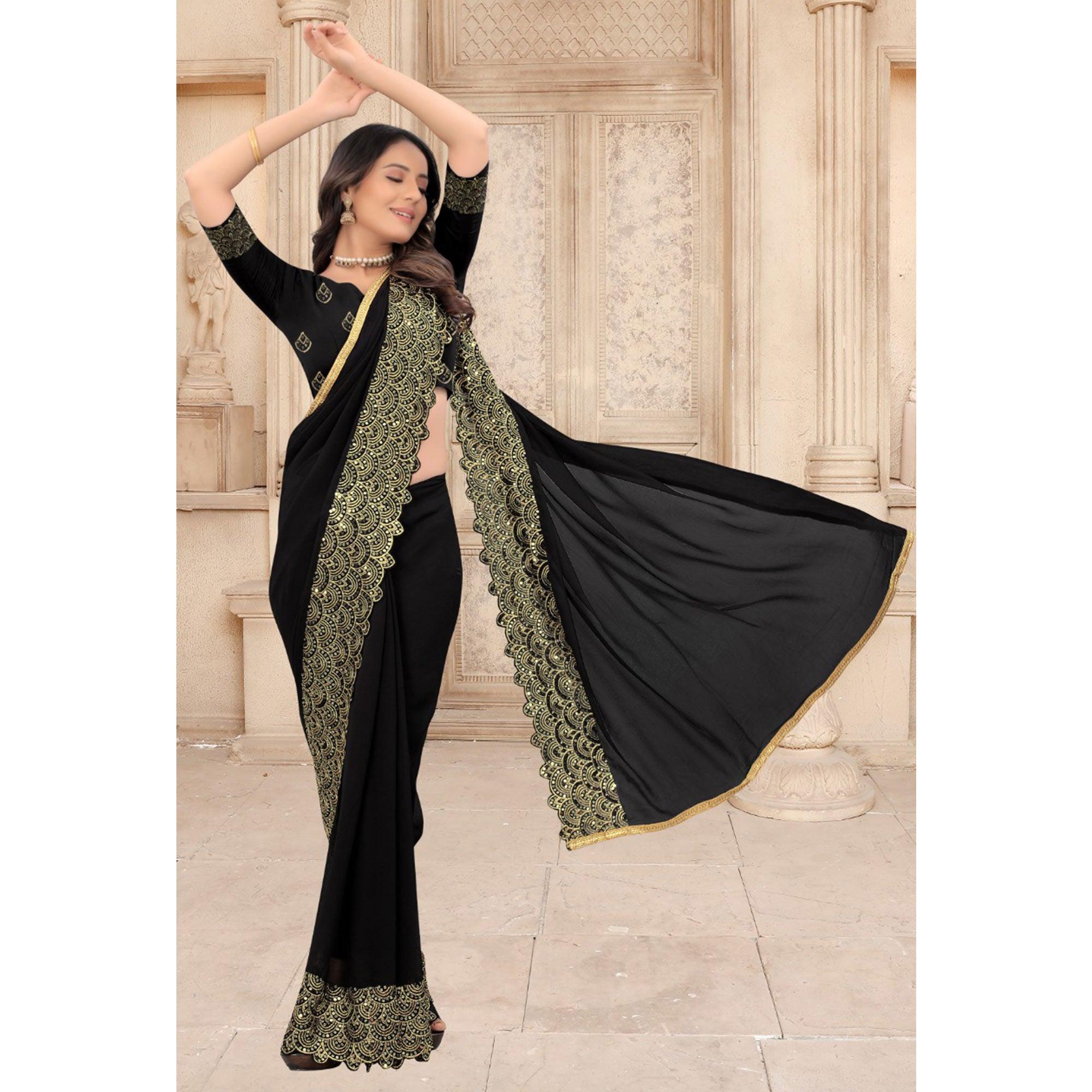 Black Partywear Sequence Embroidered Georgette Saree