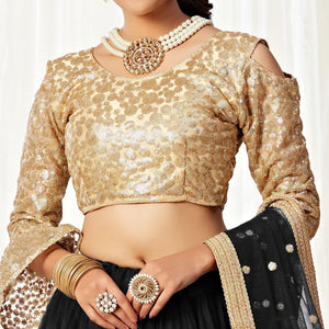 Black Partywear Sequined Embroidered Net Lehenga Choli - Peachmode