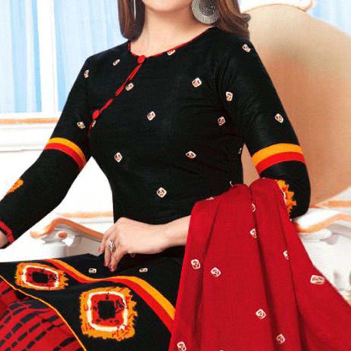 Black Printed Crepe Patiala Dress Material - Peachmode