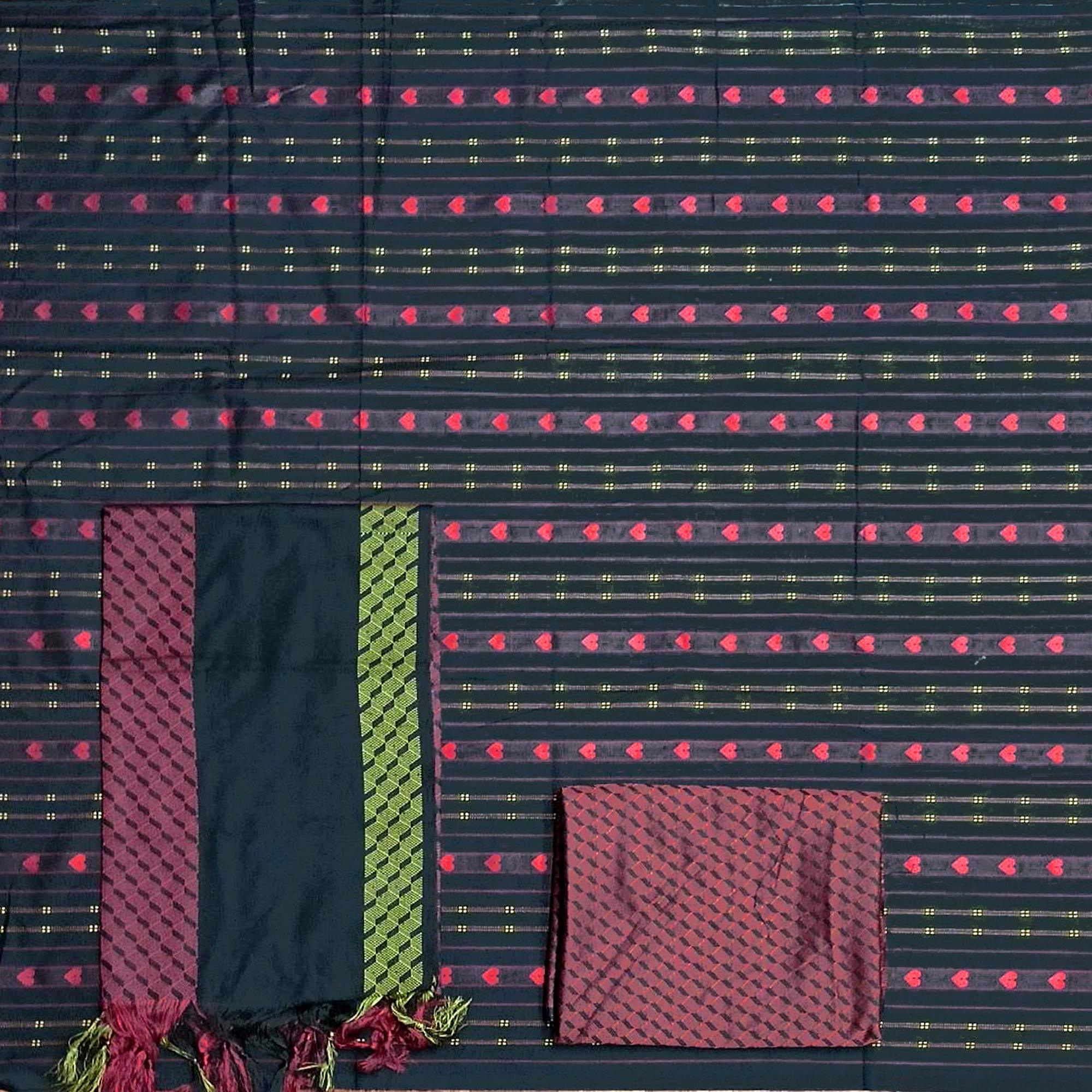 Black Printed Pure Cotton Dress Material - Peachmode