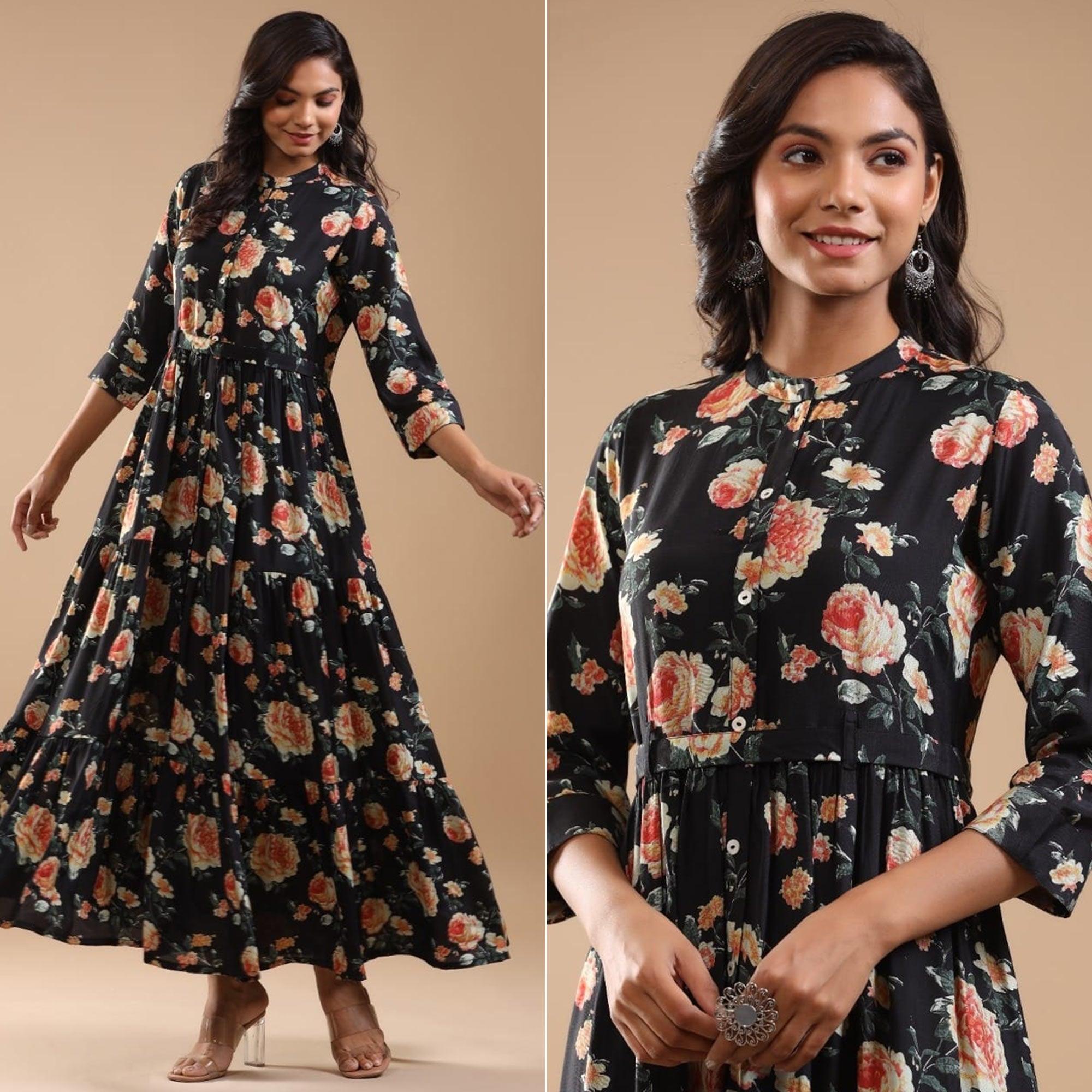 Black Printed Pure Cotton Dress