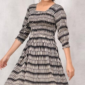 Black Printed Pure Cotton Dress - Peachmode
