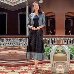 Black Printed Rayon Anarkali Kurti - Peachmode