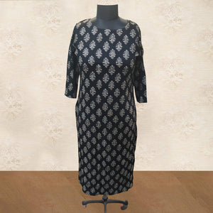 Black Printed Rayon Kurti - Peachmode