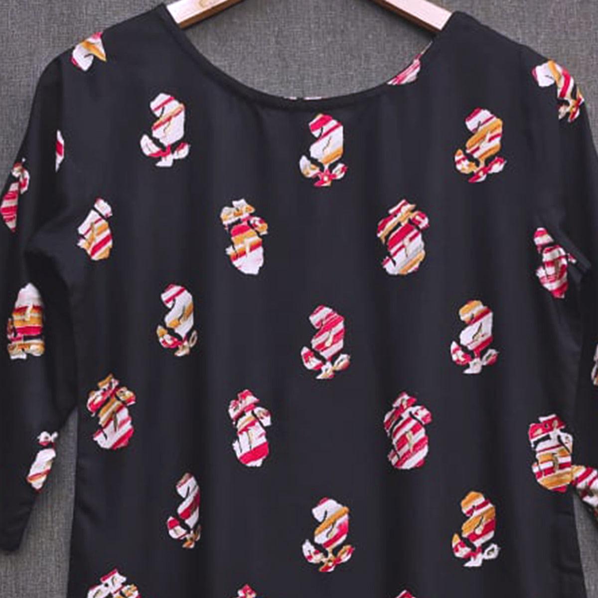 Black Printed Rayon Top - Peachmode