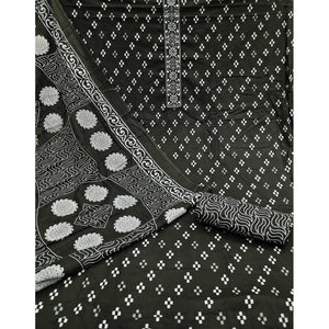 Black Printed With Embroidered Cotton Blend Dress Material - Peachmode