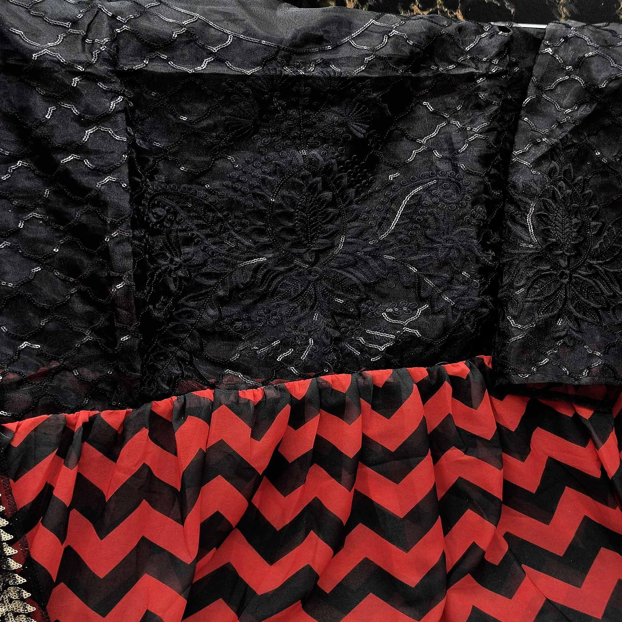 Black - Red Partywear Digital Printed Heavy Georgette Pakistani Style Suit - Peachmode