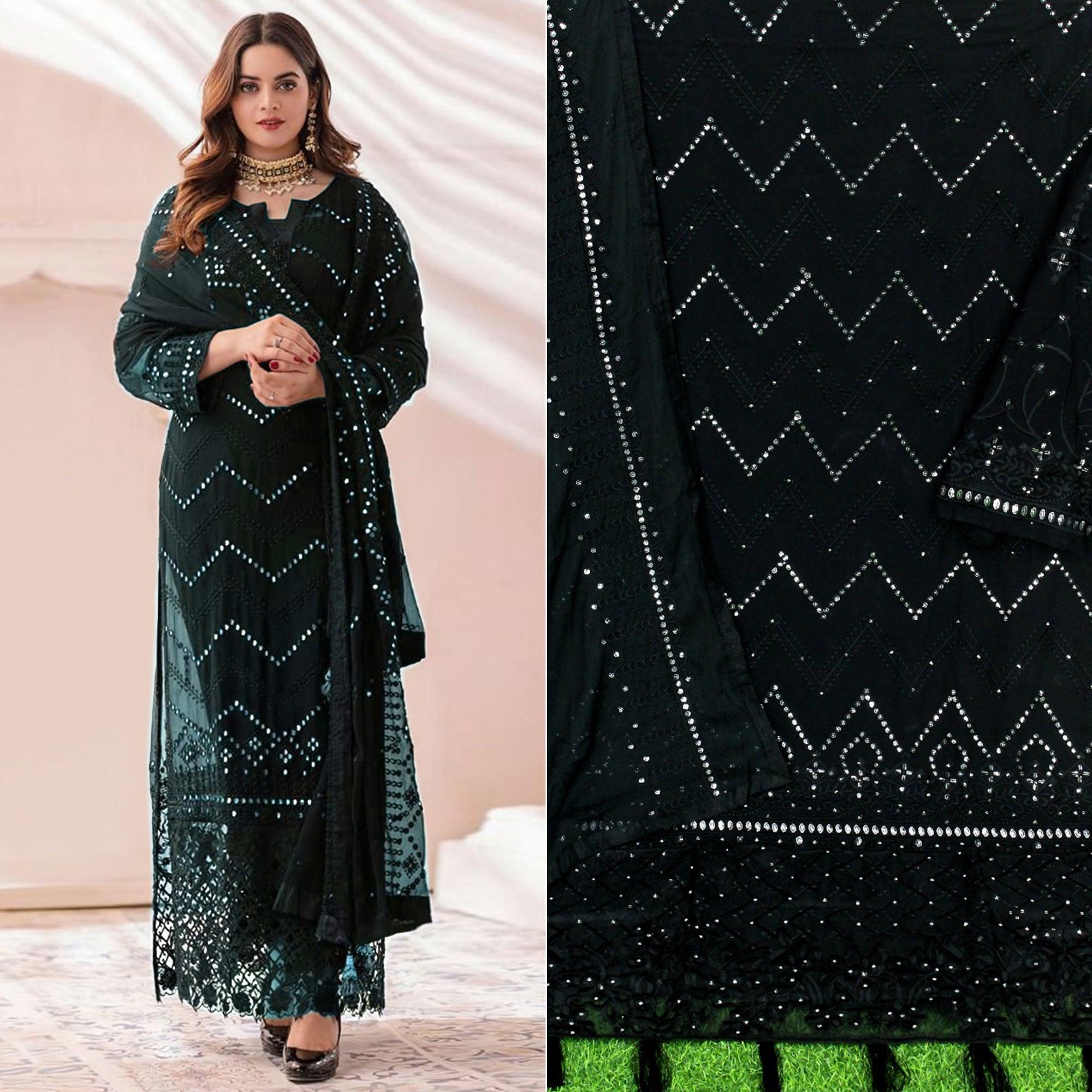 Black Sequence Embroidered Georgette Pakistani Suit - Peachmode