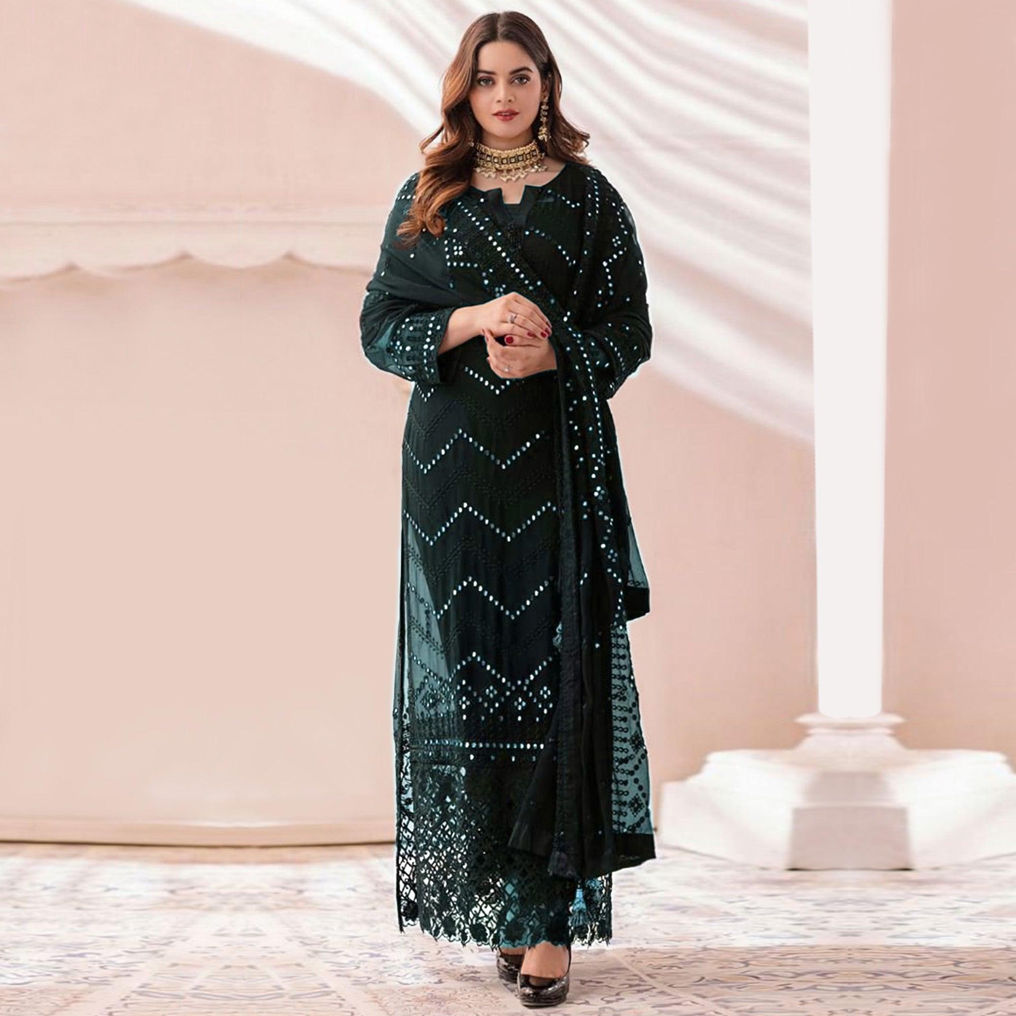 Black Sequence Embroidered Georgette Pakistani Suit - Peachmode