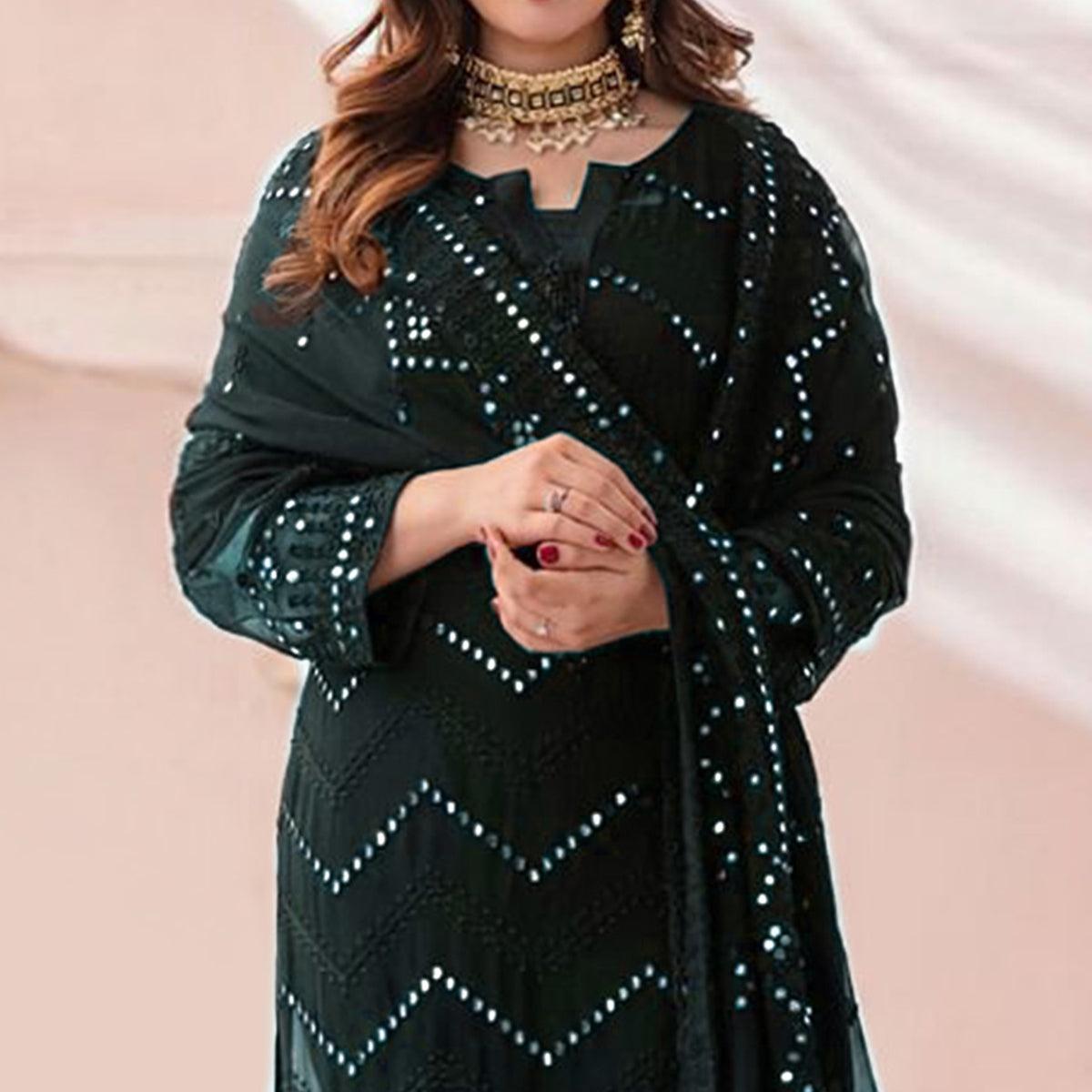 Black Sequence Embroidered Georgette Pakistani Suit - Peachmode