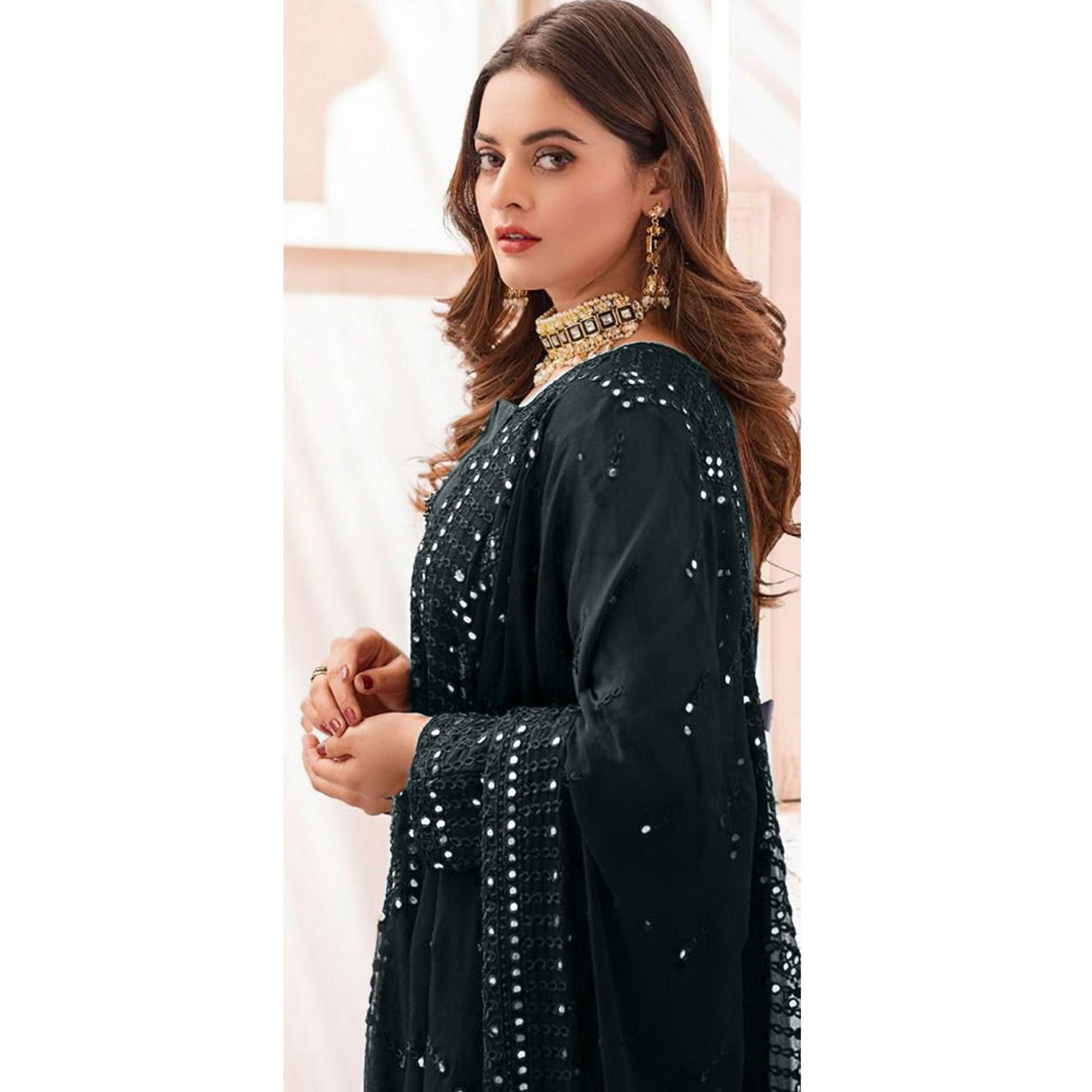 Black Sequence Embroidered Georgette Pakistani Suit - Peachmode