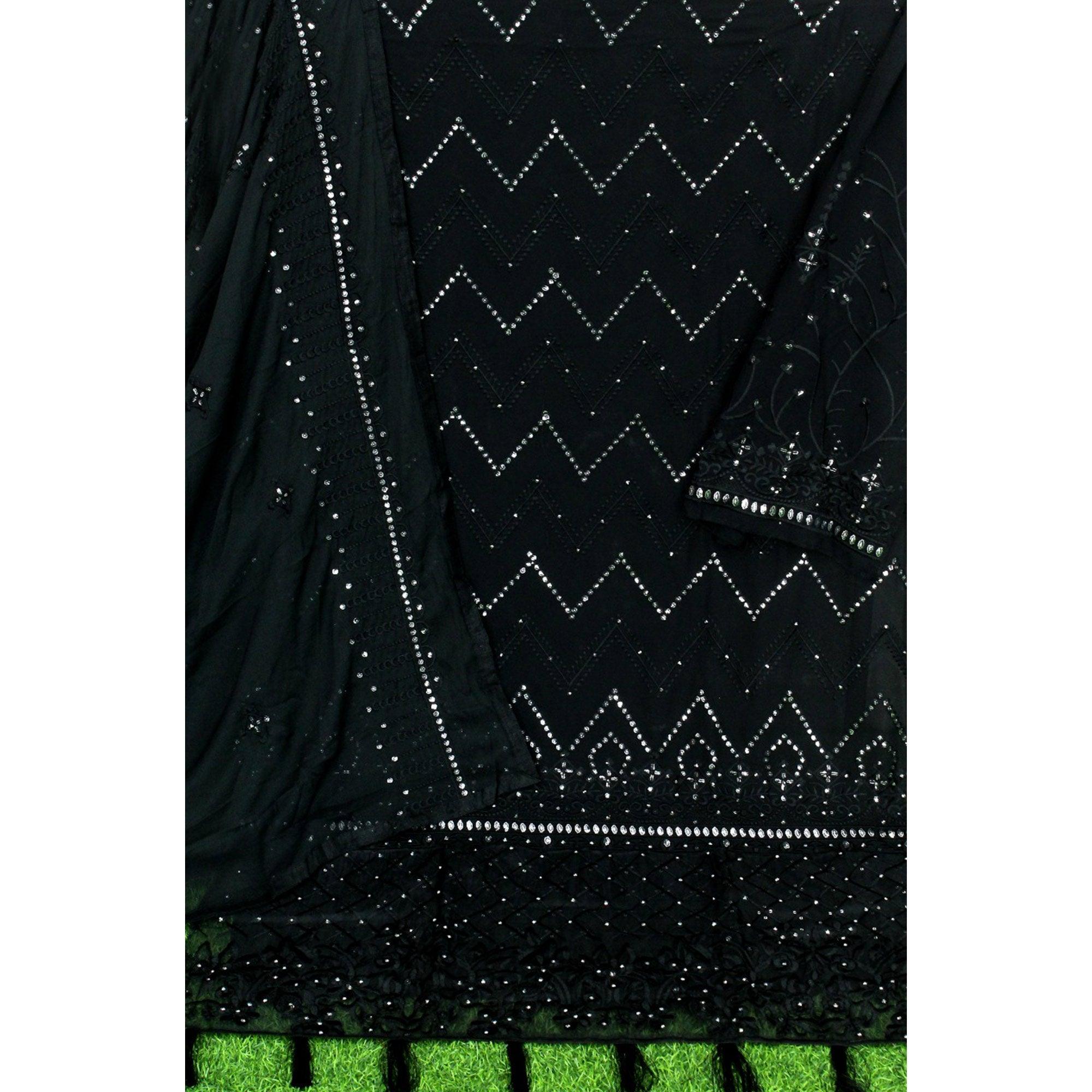 Black Sequence Embroidered Georgette Pakistani Suit - Peachmode