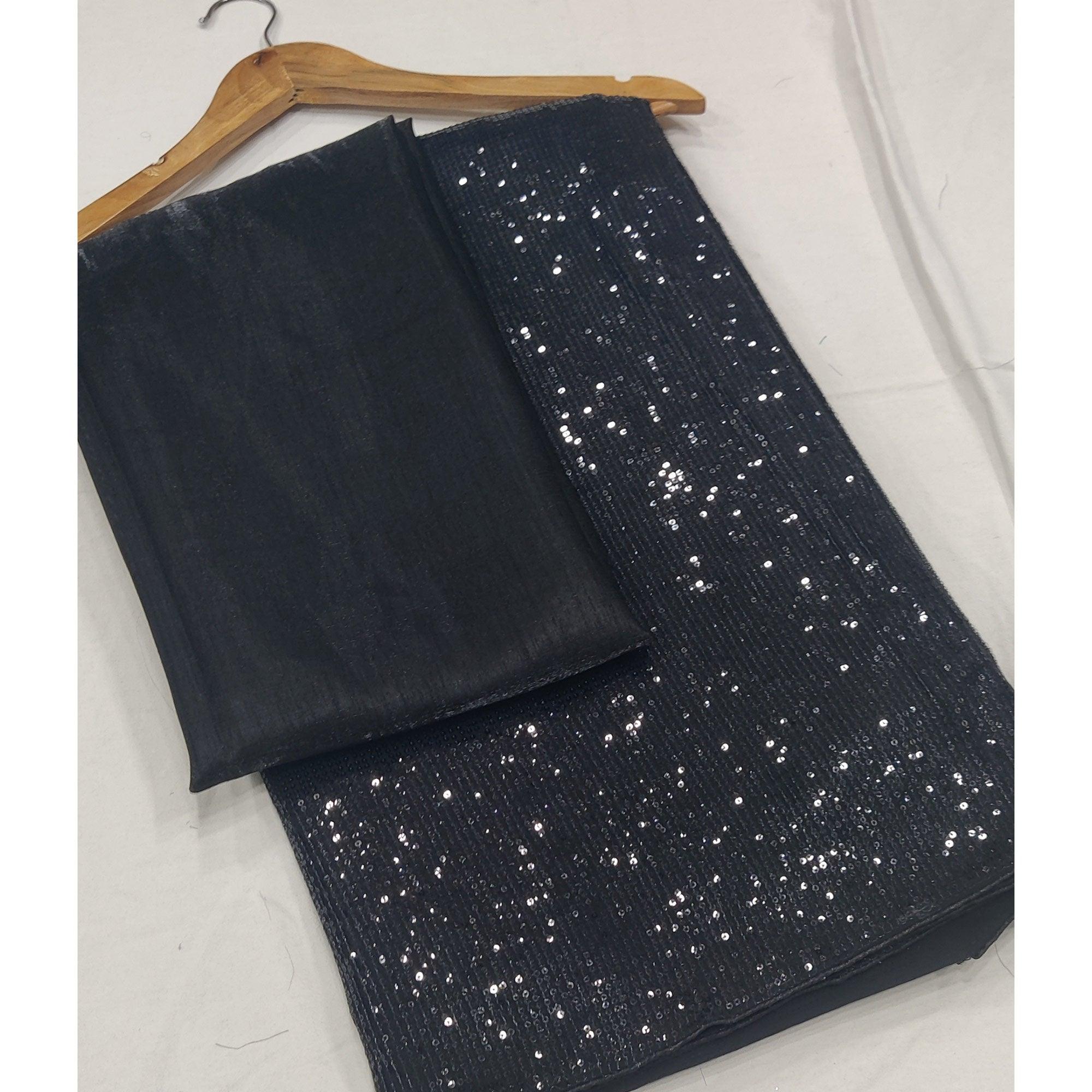 Black Sequence Embroidered Georgette Saree - Peachmode