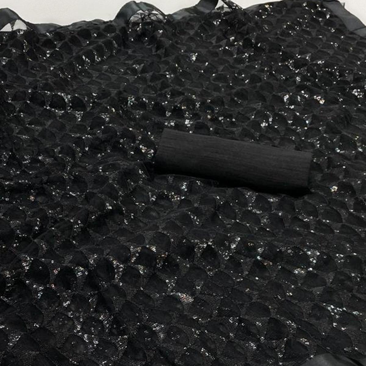 Black Sequence Embroidered Net Saree - Peachmode