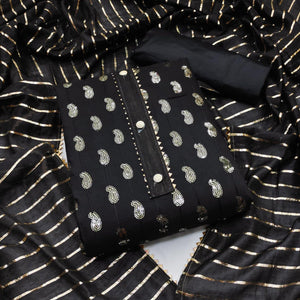 Black Sequence Embroidered Pure Cotton Dress Material - Peachmode