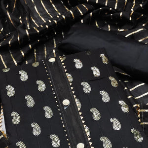 Black Sequence Embroidered Pure Cotton Dress Material - Peachmode