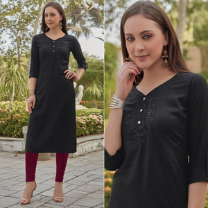 Black Sequence Embroidered Rayon Kurti - Peachmode