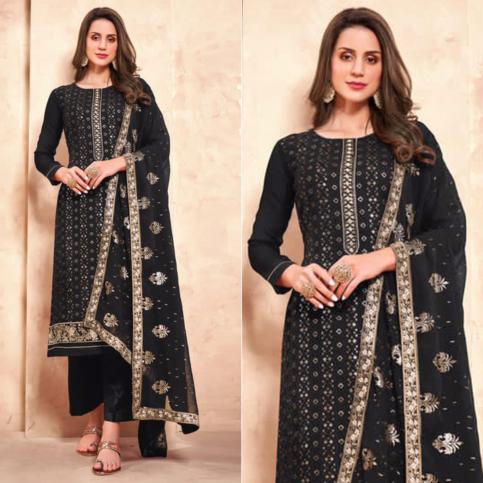 Black Sequence  Georgette Partywear Suit - Peachmode