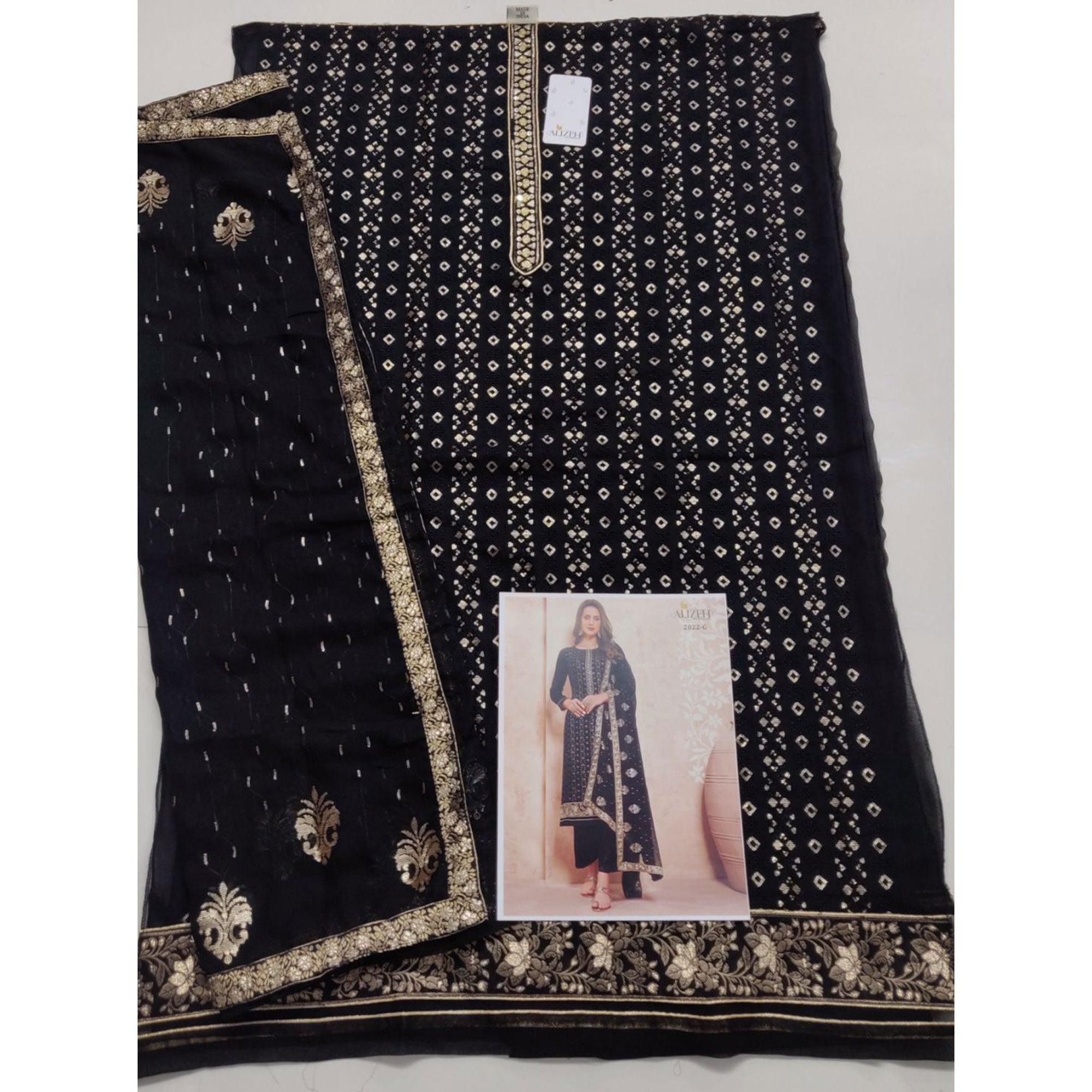 Black Sequence  Georgette Partywear Suit - Peachmode