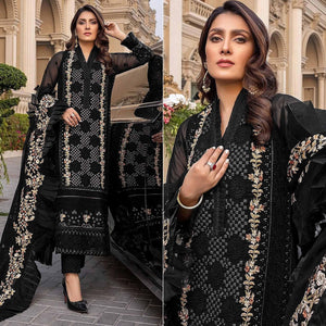 Black Sequence With Floral Embroidered Georgette Pakistani Suit - Peachmode