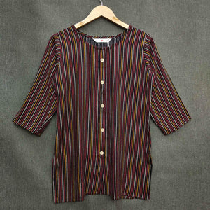 Black Striped Printed Rayon Top - Peachmode