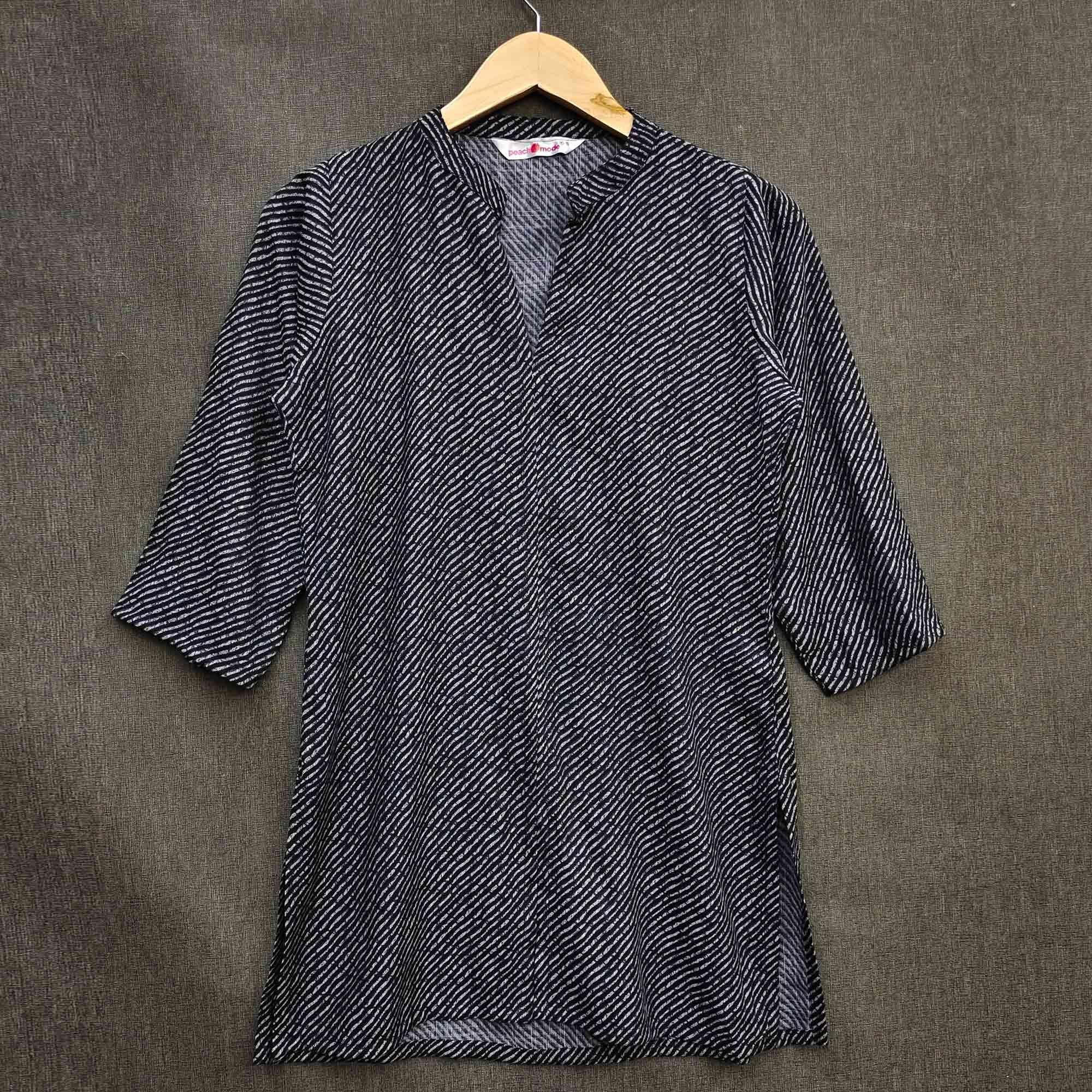 Black Striped Printed Rayon Top - Peachmode