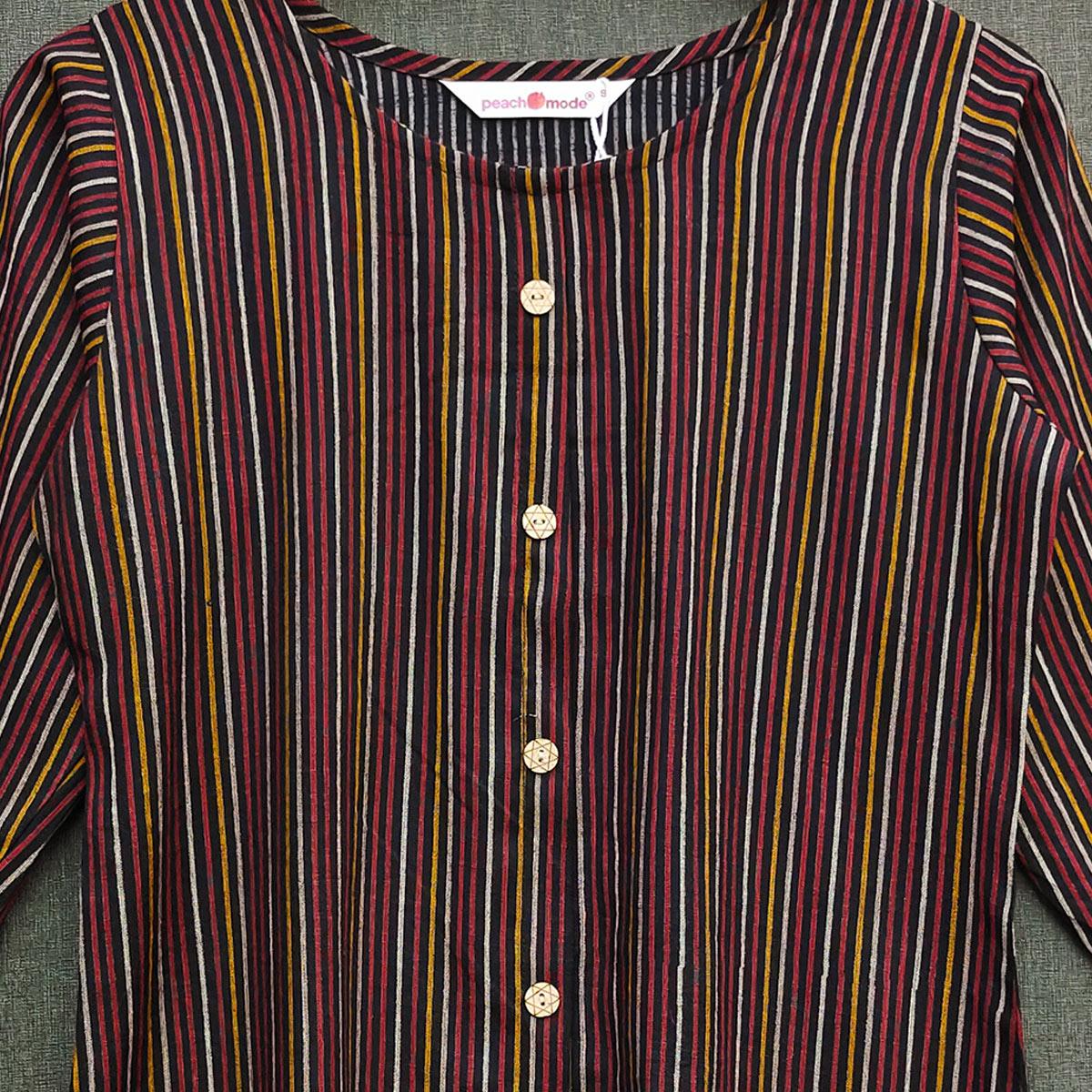 Black Striped Printed Rayon Top - Peachmode