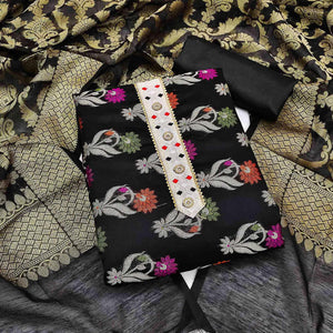Black Woven Banarasi Dress Material - Peachmode