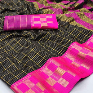 Black Woven Cotton Silk Saree - Peachmode