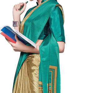 Blissful Beige-Green Colored Casual Wear Printed Crepe Saree - Peachmode
