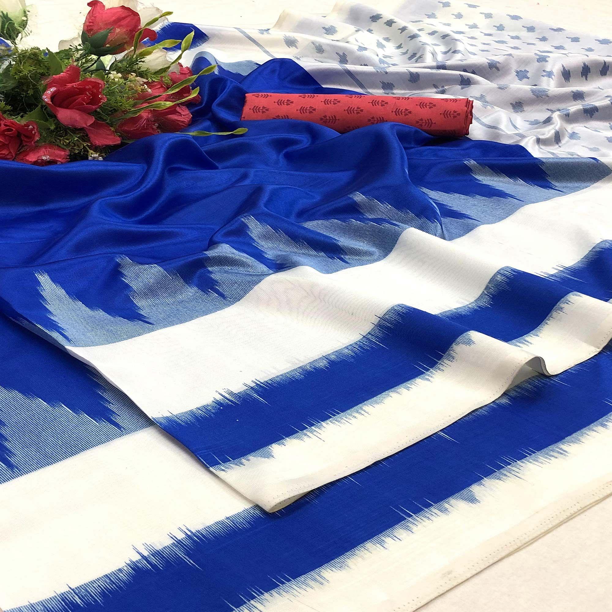 Blissful Blue Colored Casual Wear Printed Silk Saree - Peachmode