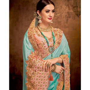 Blissful Blue Colored Partywear Embroidered Silk-Georgette Saree - Peachmode