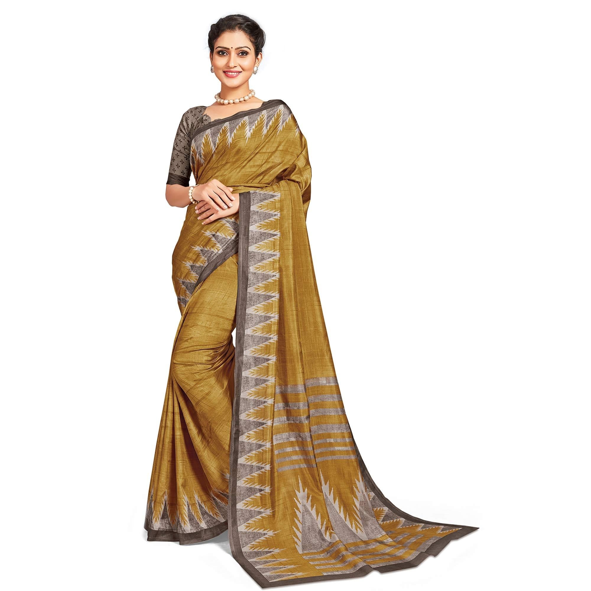 Blissful Green Colored Casual Printed Tussar Silk Saree - Peachmode