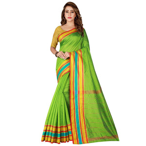 Blissful Green Colored Casual Wear Cotton Silk Saree - Peachmode