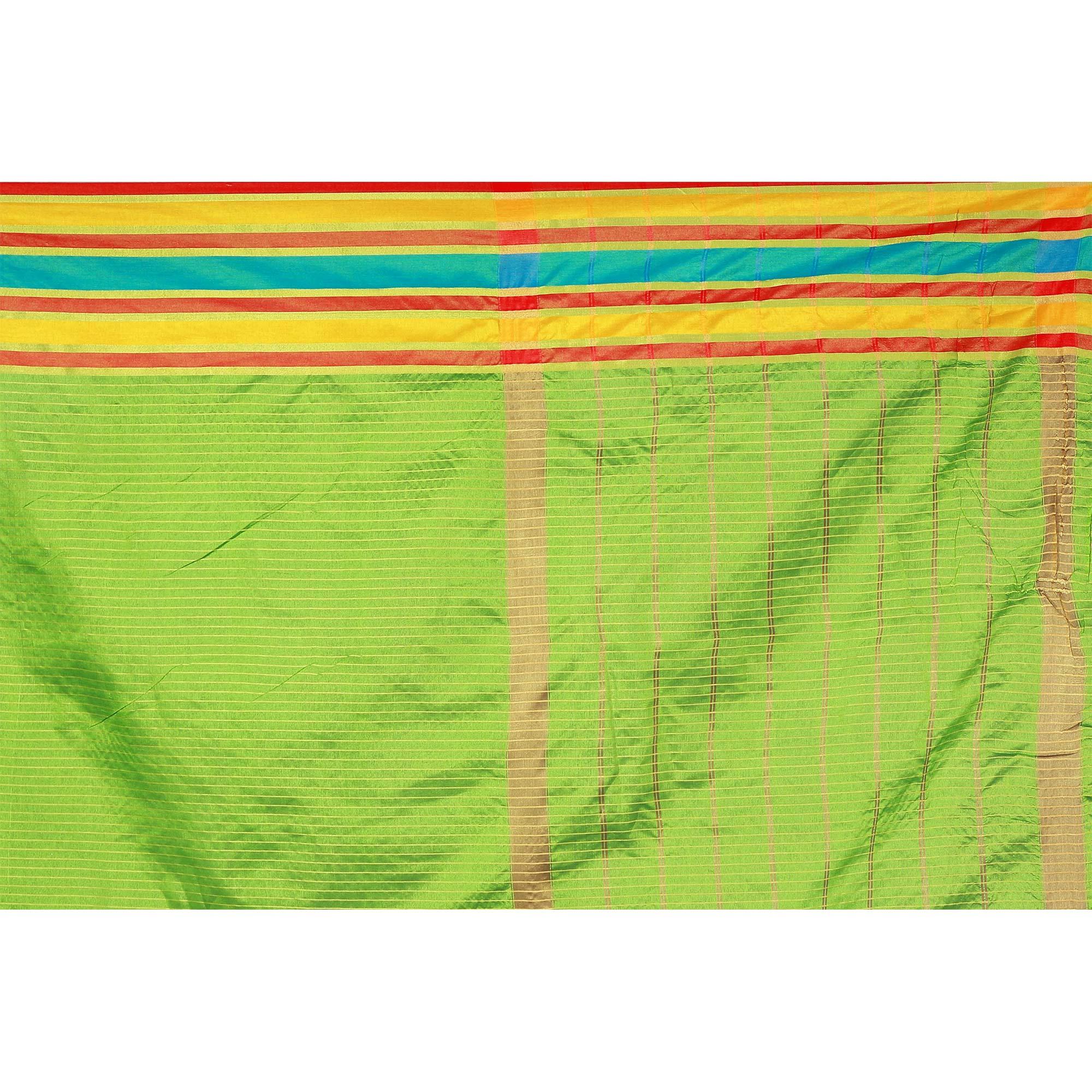 Blissful Green Colored Casual Wear Cotton Silk Saree - Peachmode