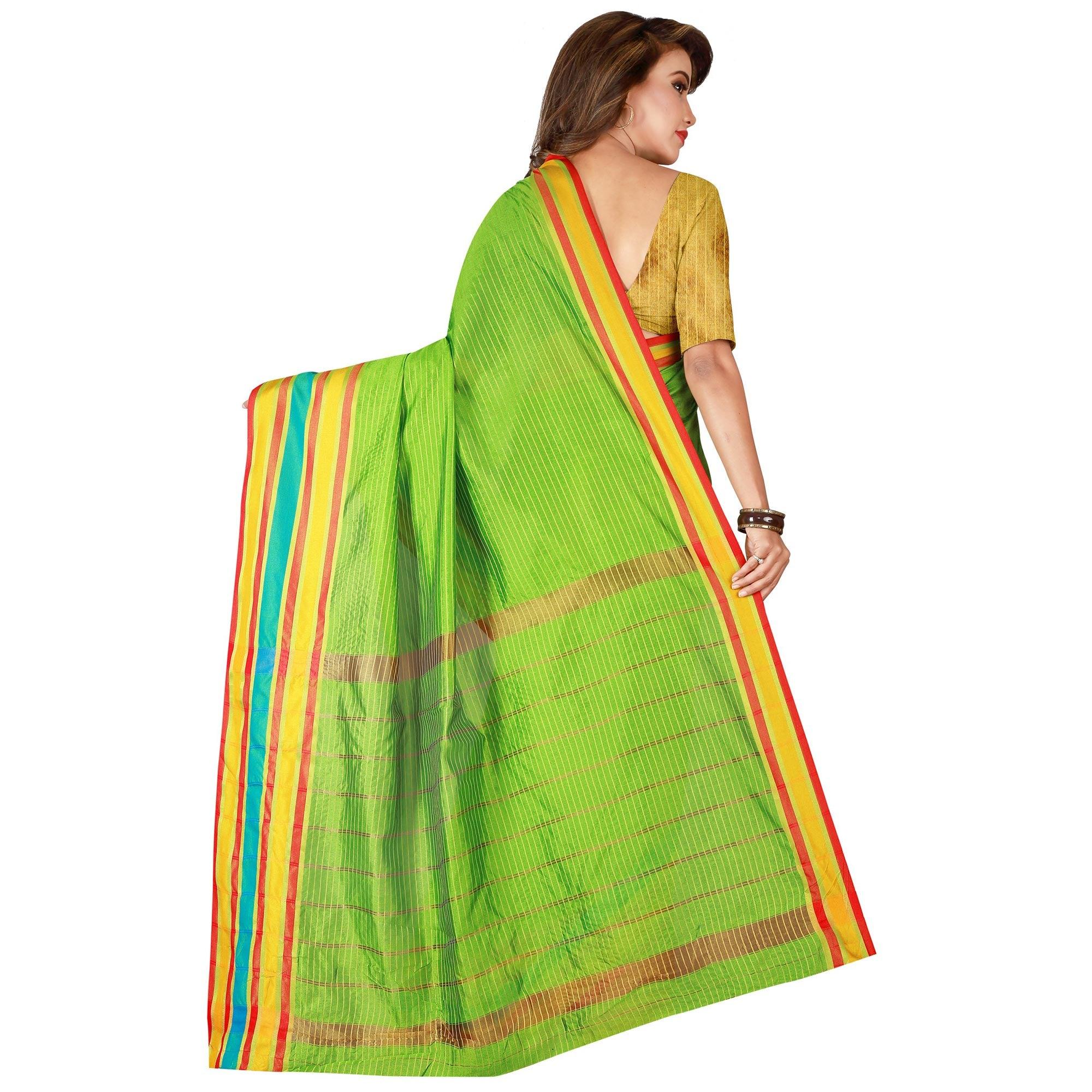 Blissful Green Colored Casual Wear Cotton Silk Saree - Peachmode