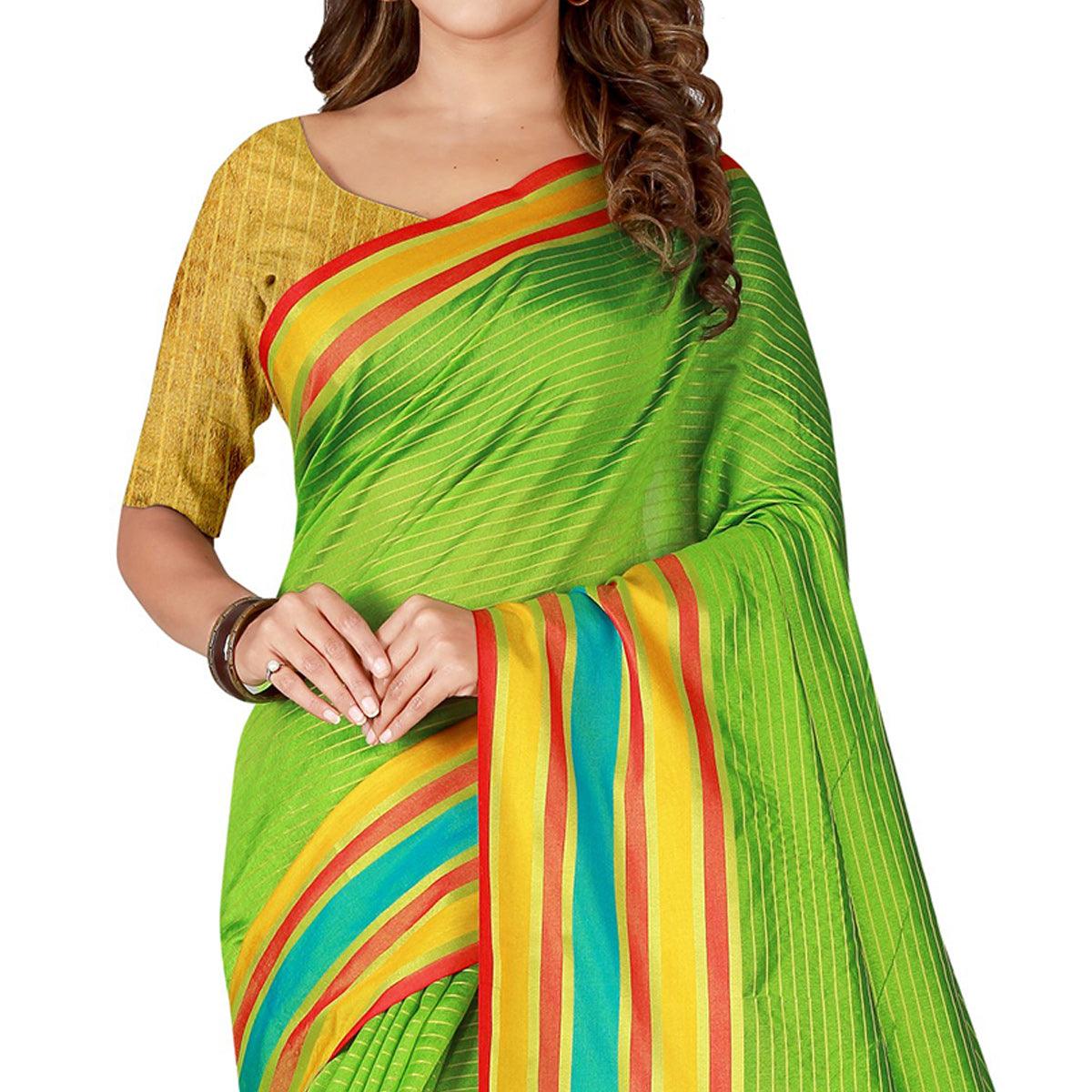 Blissful Green Colored Casual Wear Cotton Silk Saree - Peachmode