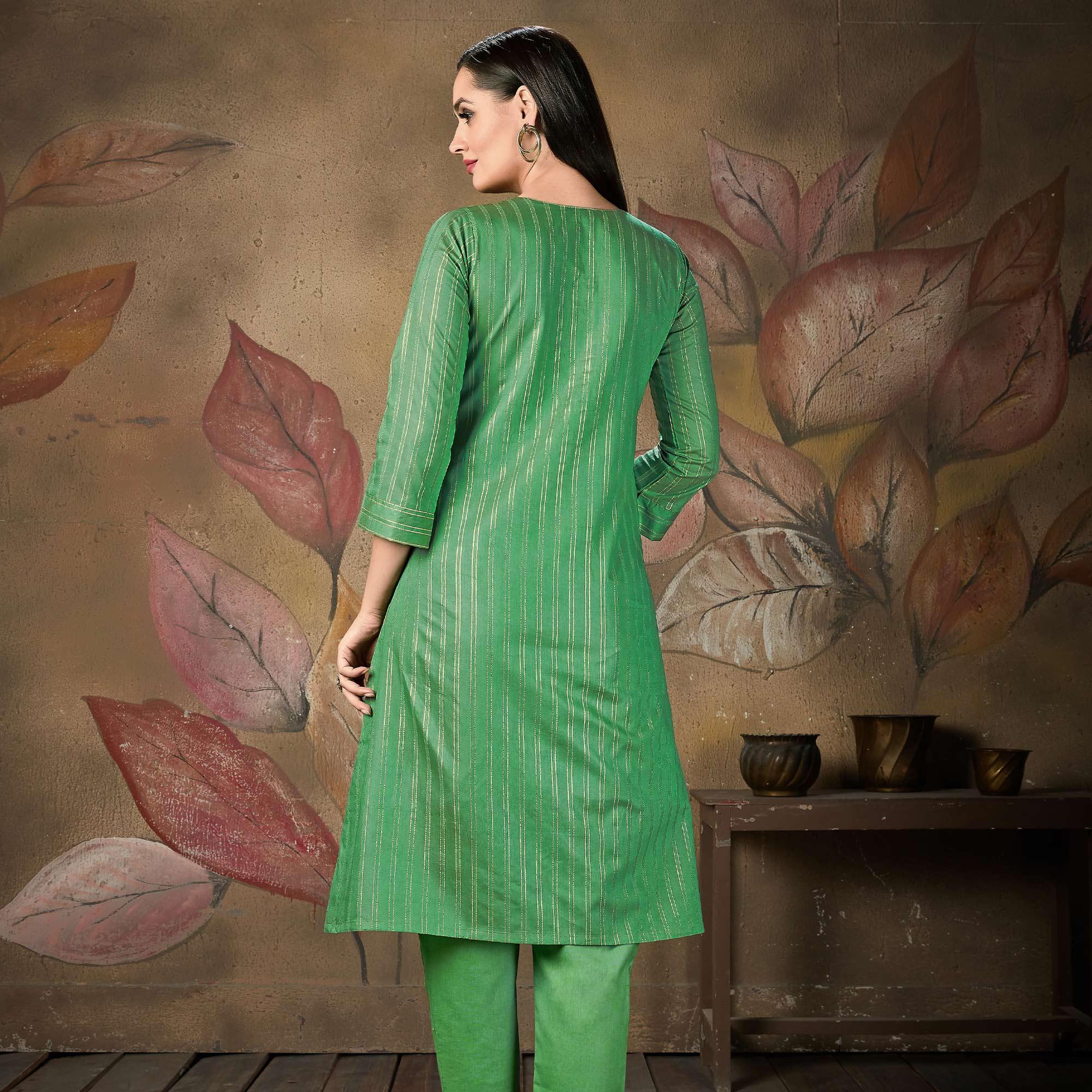 Blissful Green Colored Casual Wear Printed Cotton Kurti - Peachmode